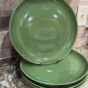 Crate&Barrel Olive Green Ceramic Dinner Plates - Set of 4